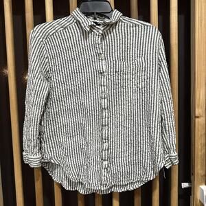 Jane Delancey Shirt Womens Medium Gray White Stripe Button Up Top